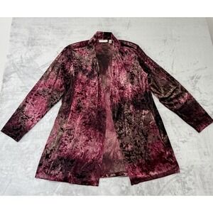 Susan Graver Womens Velvet Open Front Cardigan Whimsigoth Burgundy 1X Pockets